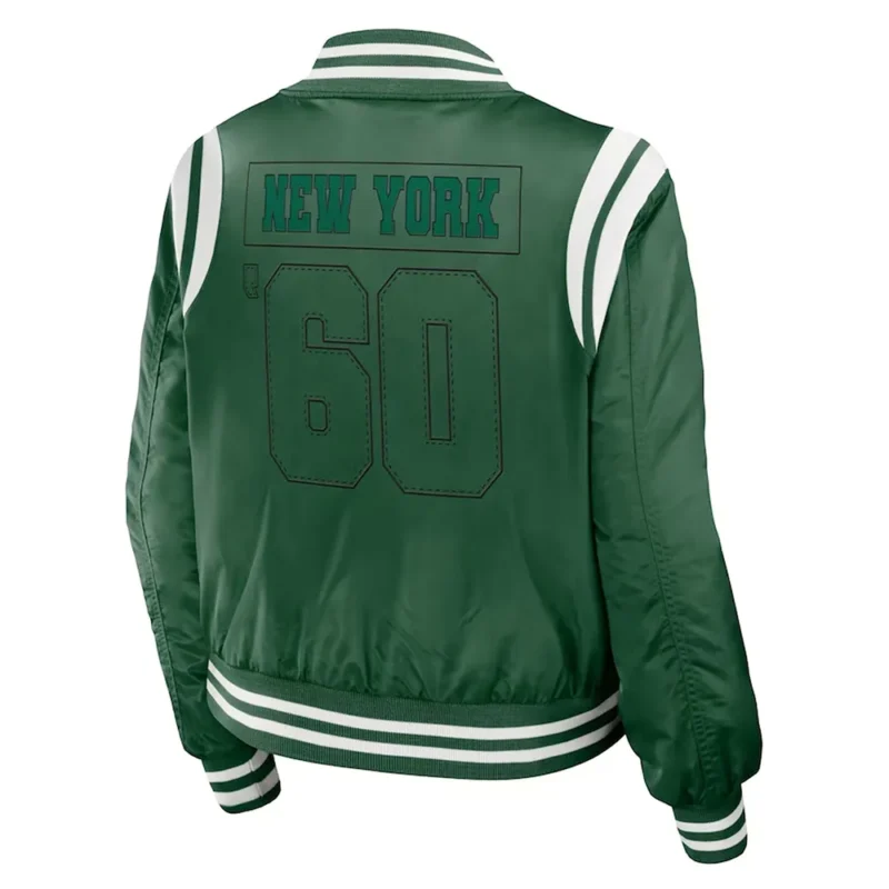 New York Jets Green Bomber Full Zip Jacket back webp