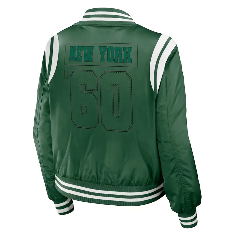 New York Jets Green Bomber Full Zip Jacket back webp New York Jets Green Bomber Full Zip Jacket back webp