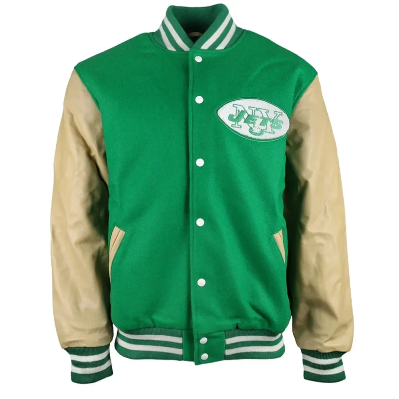 New York Jets Varsity Green and Beige Jacket webp