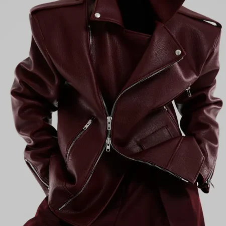 Oversized Burgundy Leather Jacket webp