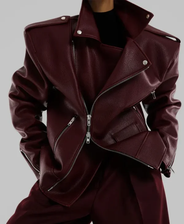 Oversized Burgundy Leather Jacket webp