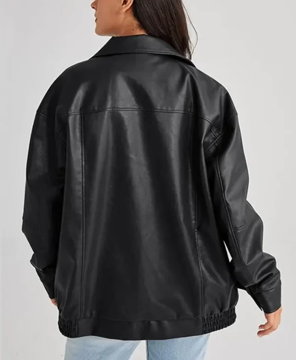 Oversized Faux Leather Bomber Jacket Back webp