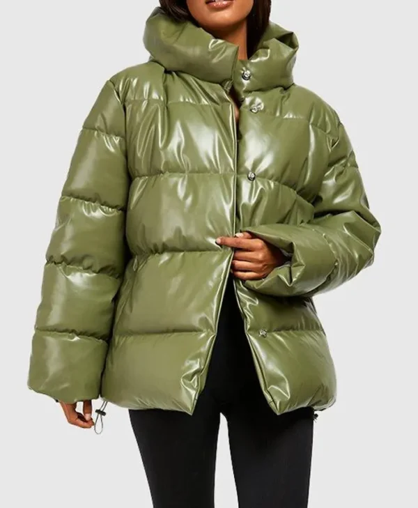 Oversized Faux Leather Puffer Jacket webp
