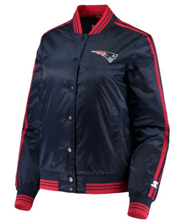 Overtime New England Patriots Full Snap Navy Varsity Satin Jacket webp