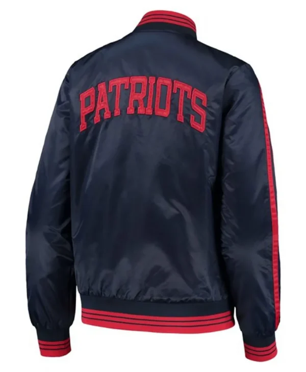 Overtime New England Patriots Full Snap Navy Varsity Satin Jacket back webp
