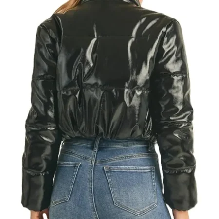 Patent Leather Cropped Puffer Jacket Back webp