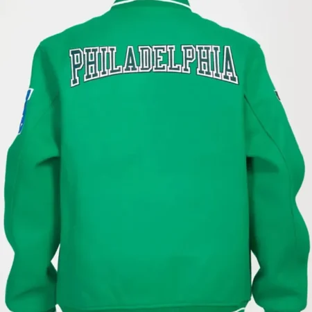 Philadelphia Eagles Crest Emblem Kelly Green Varsity Jacket Back webp