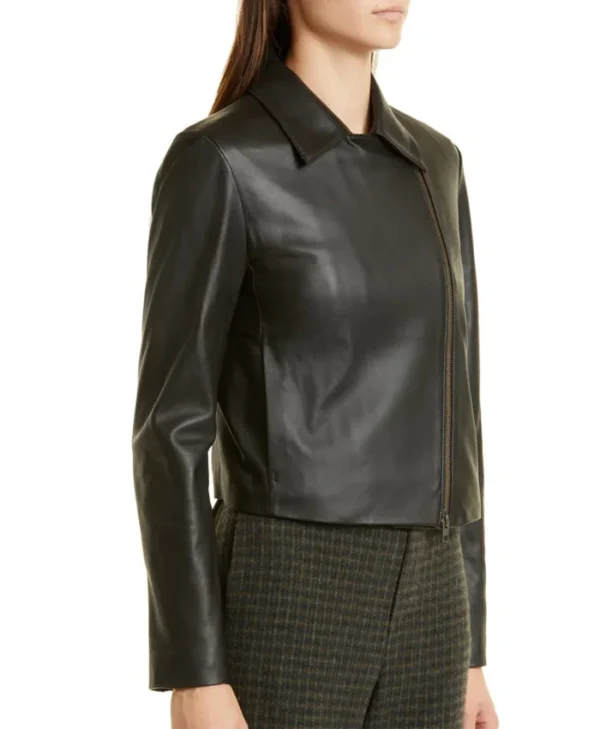 Plain Womens Black Moto Jacket Collar webp