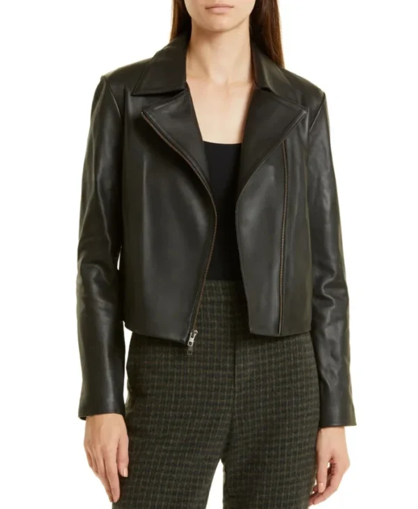 Plain Womens Black Moto Jacket Main webp