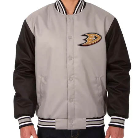 Poly Twill Anaheim Ducks Front Hit GrayBlack Jacket webp