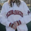 Pon Arkansas Razorbacks Bomber White Satin Varsity Jacket webp