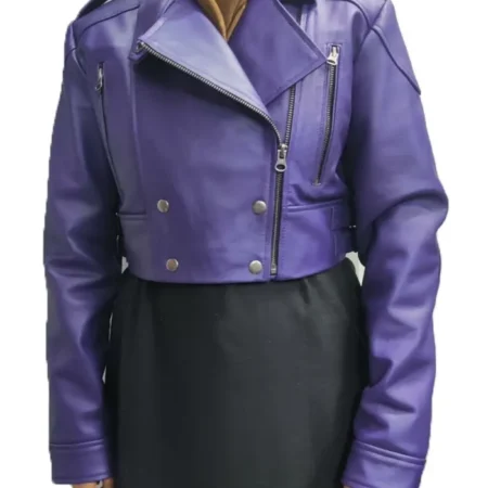 Purple Cropped Leather Jacket webp