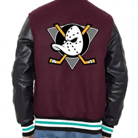 Purple and Black Anaheim Mighty Ducks WoolLeather Varsity Jacket webp