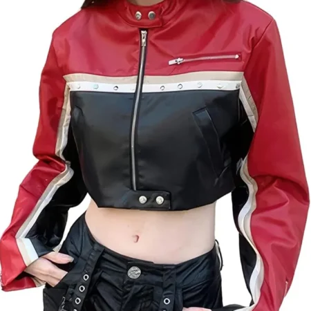 Red And Black Cropped Leather Jacket webp