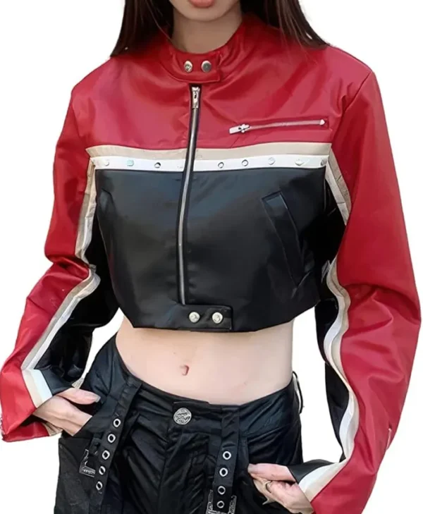 Red And Black Cropped Leather Jacket webp