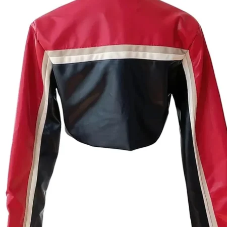 Red And Black Cropped Leather Jacket Back webp