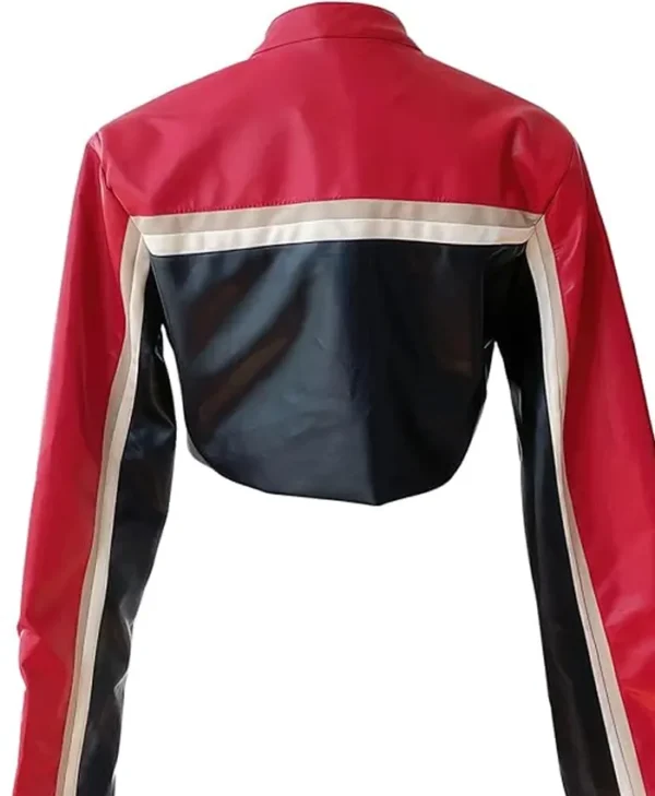Red And Black Cropped Leather Jacket Back webp