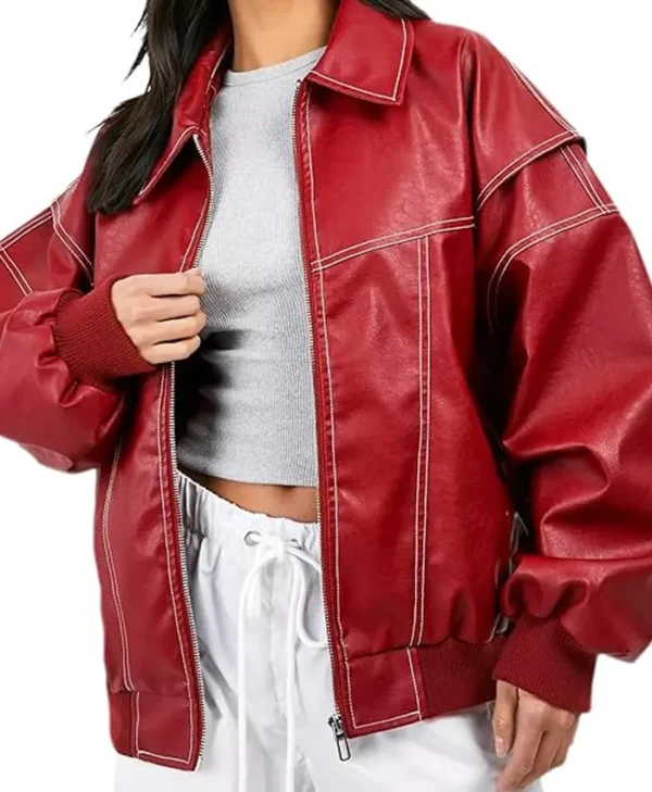Red Leather Jacket Women Oversized webp