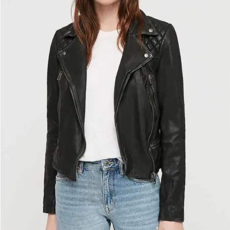 Red Sparrow Black Moto Jacket Womens Main webp