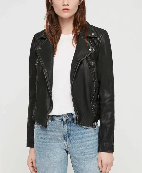 Red Sparrow Black Moto Jacket Womens Main webp