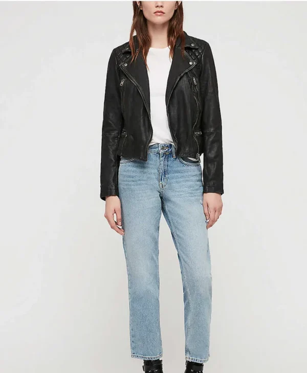 Red Sparrow Black Moto Jacket Womens Stand webp