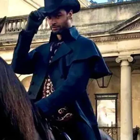 Rege Jean Page Tv Show Bridgerton S02 Simon Basset Double Breasted Navy Blue Cowboy Duster Coat webp