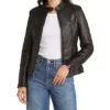 Rennet Black Leather Biker Jacket Womens Main webp