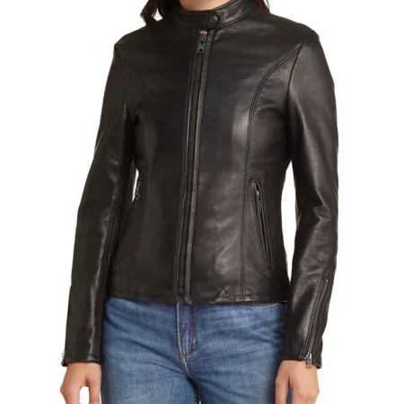 Rennet Black Leather Biker Jacket Womens Zipper webp