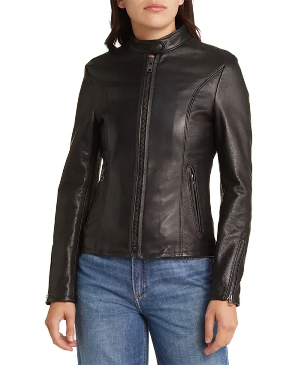 Rennet Black Leather Biker Jacket Womens Zipper webp