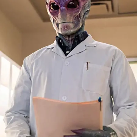 Resident Alien Harry Vanderspeigle White Doctor Coat webp