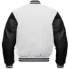 Retro White Varsity Jacket with Black Leather Sleeves For