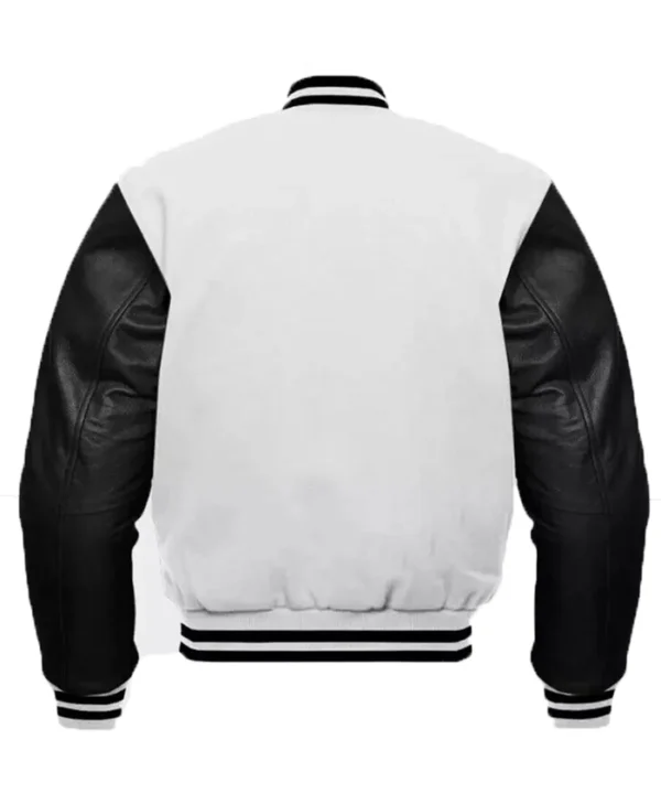 Retro White Varsity Jacket with Black Leather Sleeves For