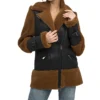 Reversible Brown Shearling Aviator Pilot Jacket Womens Closure webp