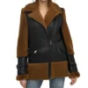 Reversible Brown Shearling Aviator Pilot Jacket Womens Main webp