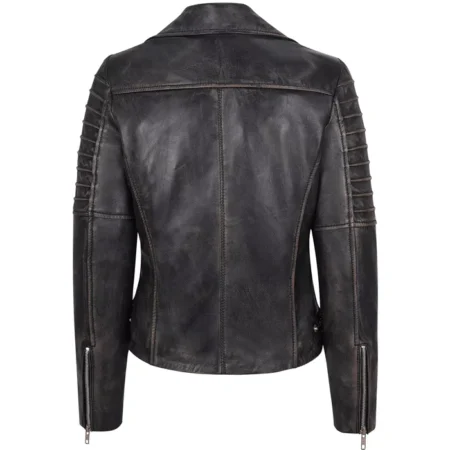 Richard Black Leather Biker Jacket Womens Back webp