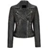 Richard Black Leather Biker Jacket Womens Main webp