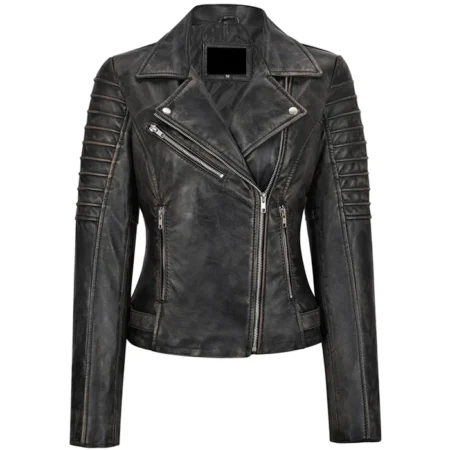 Richard Black Leather Biker Jacket Womens Main webp