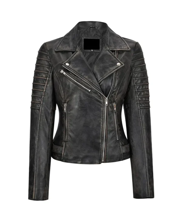 Richard Black Leather Biker Jacket Womens Main webp