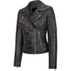 Richard Black Leather Biker Jacket Womens Side webp