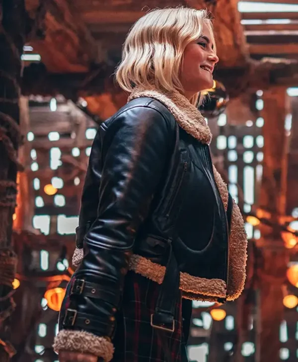 Ruby Sunday Doctor Who S14 Black Shearling Jacket Side webp