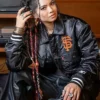 San Francisco Giants Levis x Starter Black Satin Varsity Jacket webp