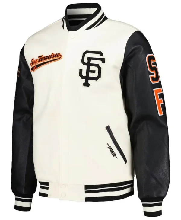 San Francisco Giants Script Tail Cream and Black Varsity Jacket