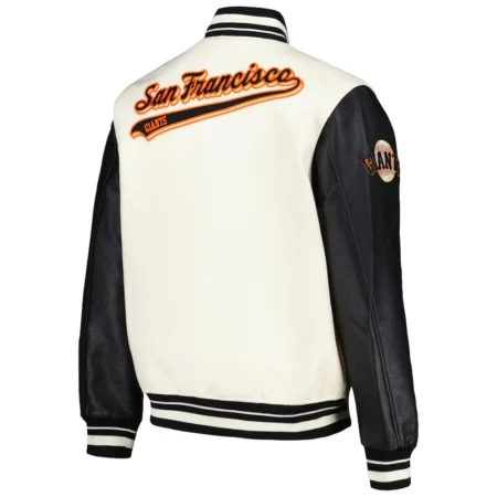 San Francisco Giants Script Tail Cream and Black Varsity Jacket back