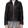 Sarah Black Leather Aviator Jacket Main webp