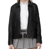 Sarah Black Leather Aviator Jacket Zipper webp