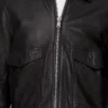 Sarah Black Leather Aviator Jacket Zipper Closure webp