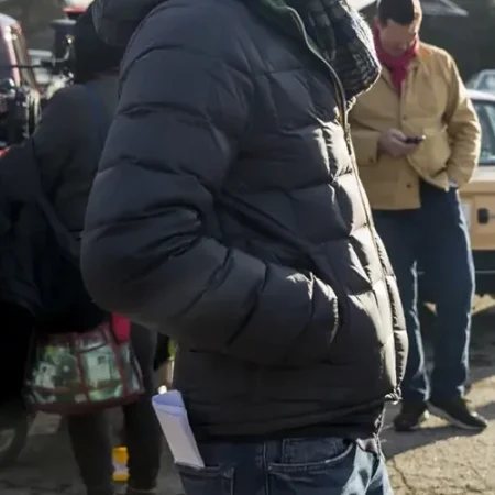 Shawn Levy Stranger Things Black Hooded Puffer Jacket webp