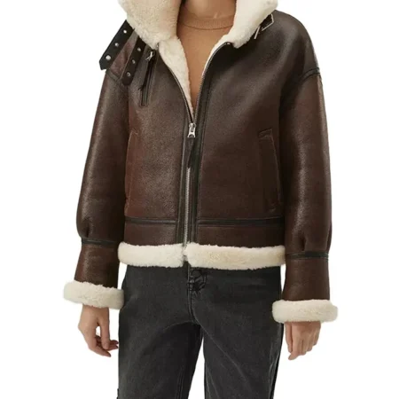 Shearling B3 Brown Leather Aviator Jacket Womens Main webp