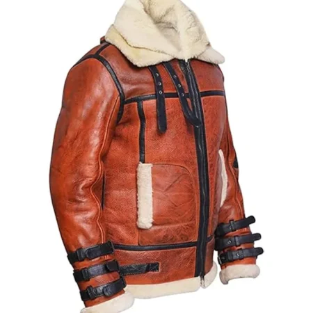 Sheepskin RAF Aviator B6 Waxed Bomber Shearling Jacket Collar webp