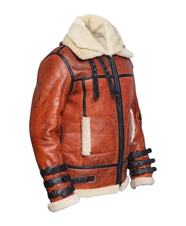 Sheepskin RAF Aviator B6 Waxed Bomber Shearling Jacket Collar webp